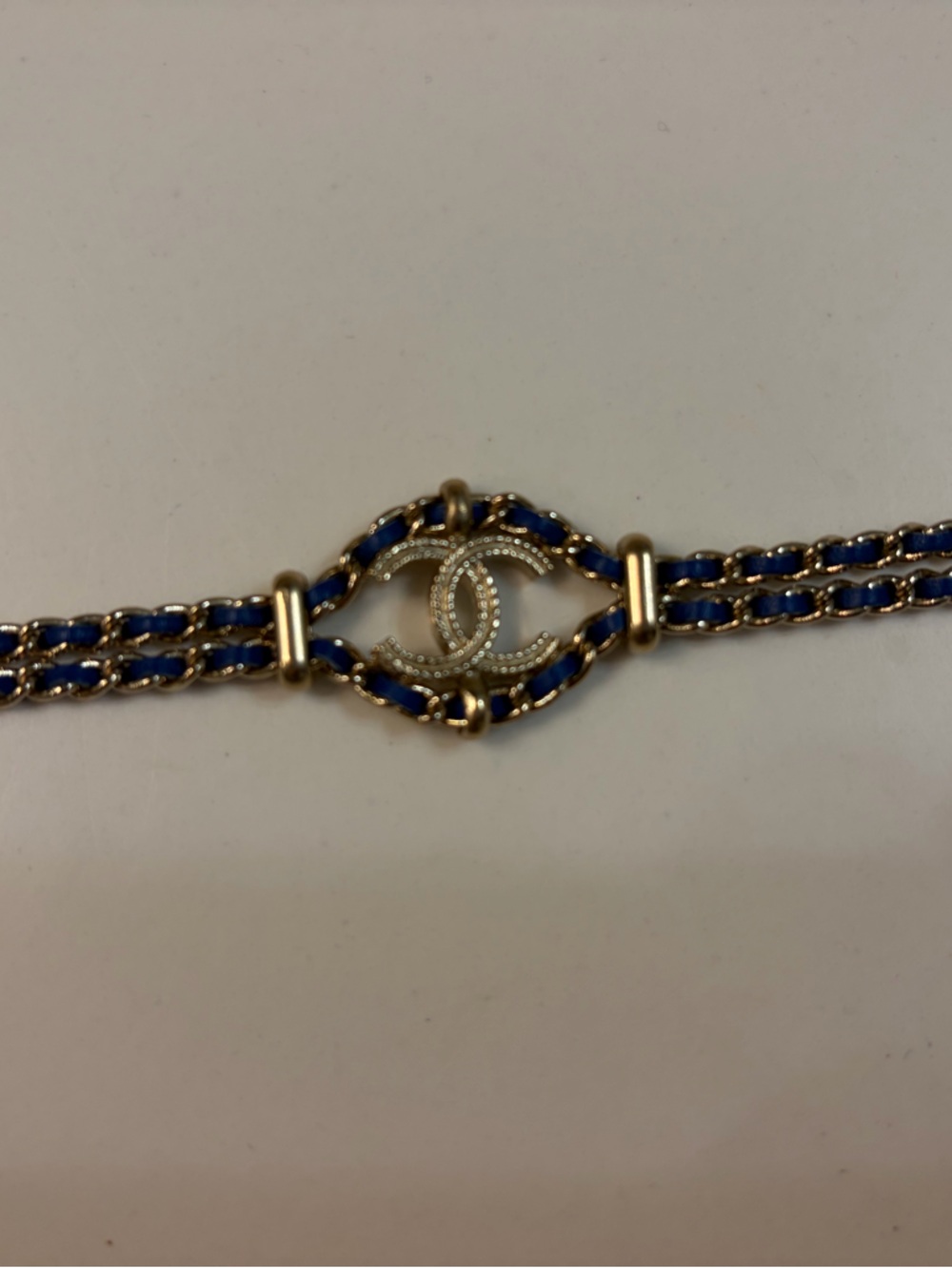 CHANEL Gold and Blue Interlocking CC Chain Bracelet